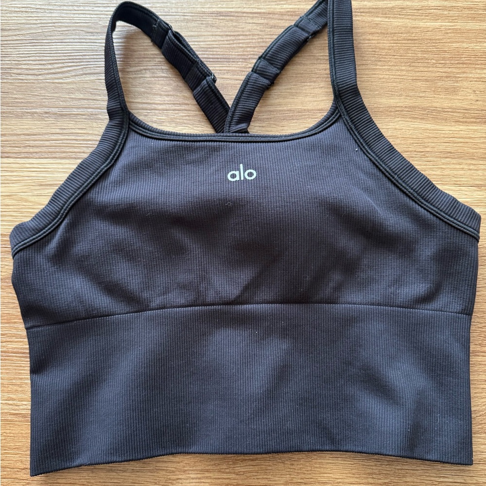 ALO Yoga Black Ribbed Sports Bra